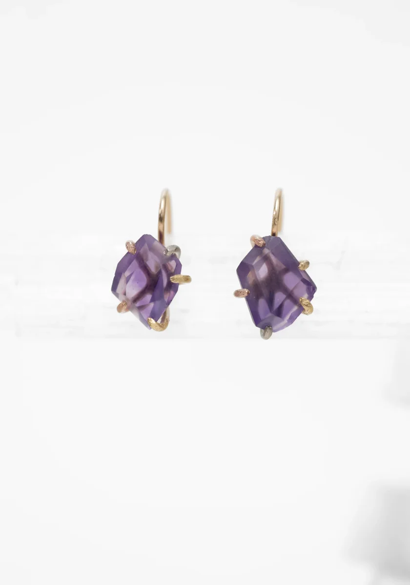 14k-18k Gold Amethyst Hook Earrings - Image 2