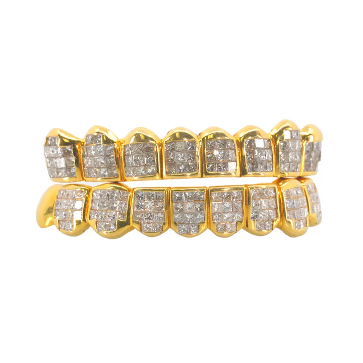 14k Flawless Princess Cut Diamond Invisible Set Grillz - Image 2