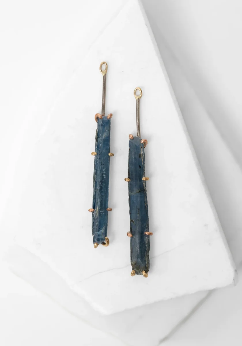 14k-18k Gold and Oxidized Sterling Kyanite Drops - Image 2