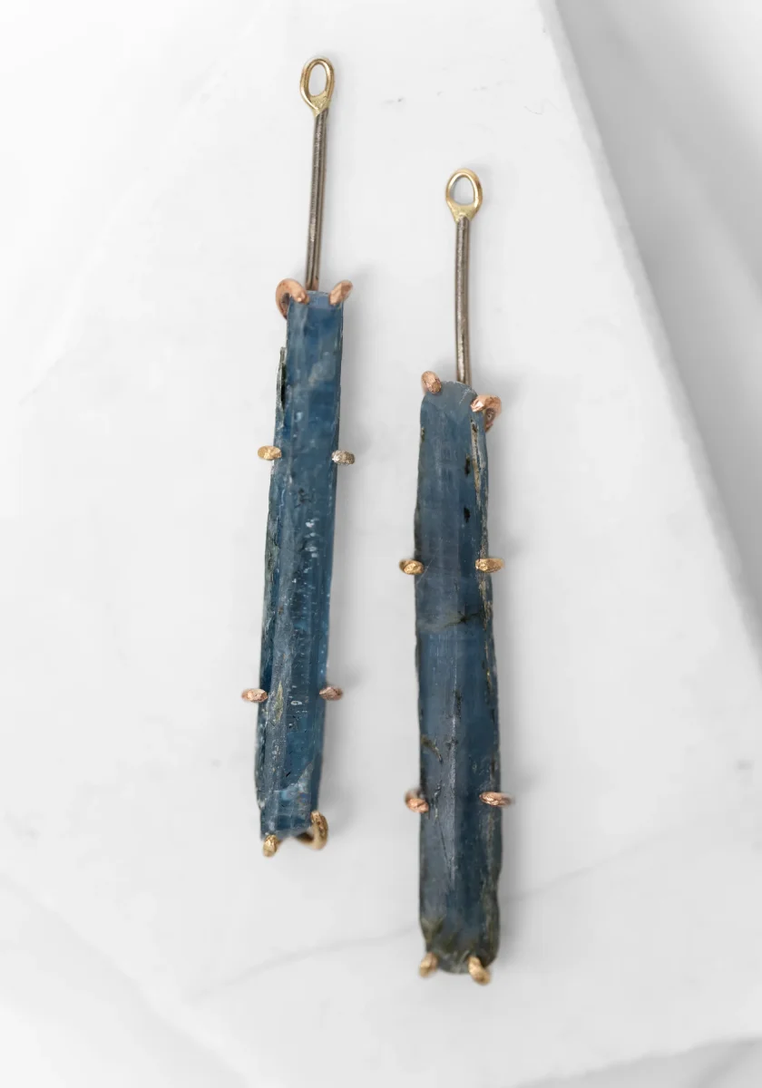 14k-18k Gold and Oxidized Sterling Kyanite Drops - Image 4