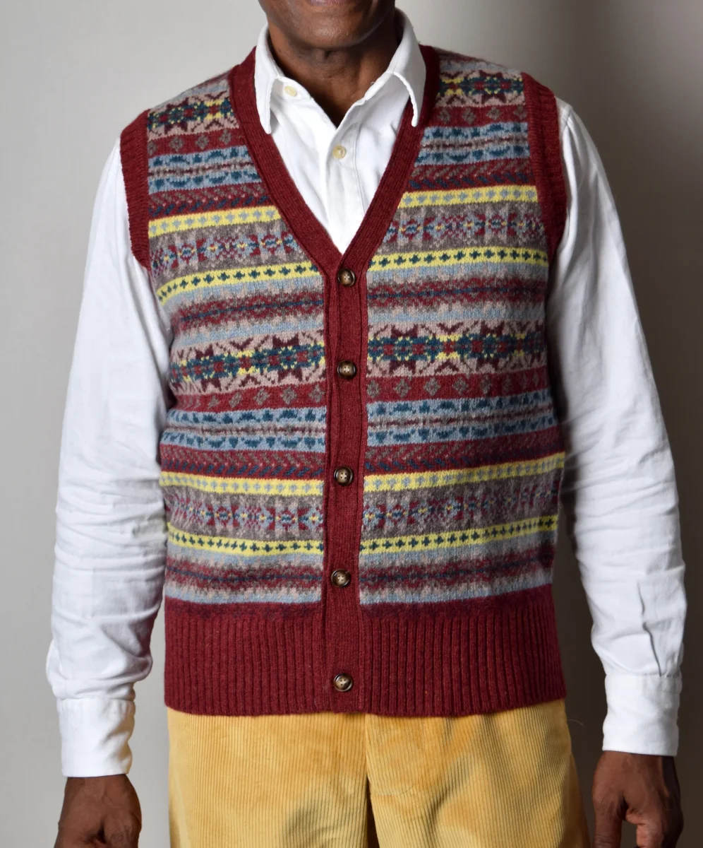 Flame Button Through Wool Fair Isle Waistcoat (KN160) - Image 2