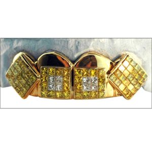 White & Yellow Princess Cut Invisible Set Grill